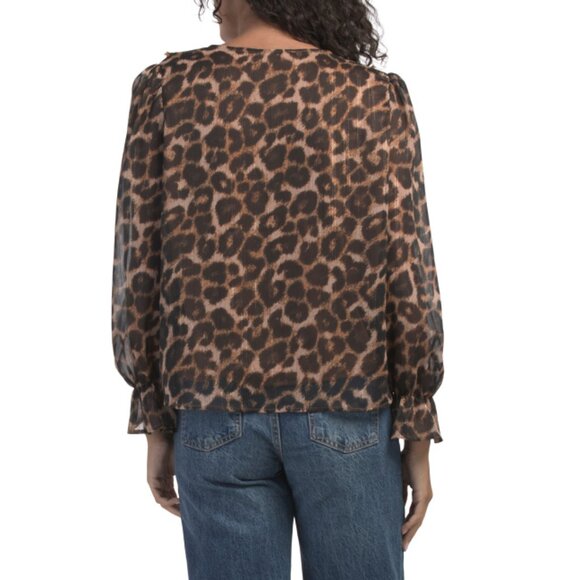 ADYSON PARKER leopard Leopard Blouse With Ruffle V-neck - Picture 2 of 2